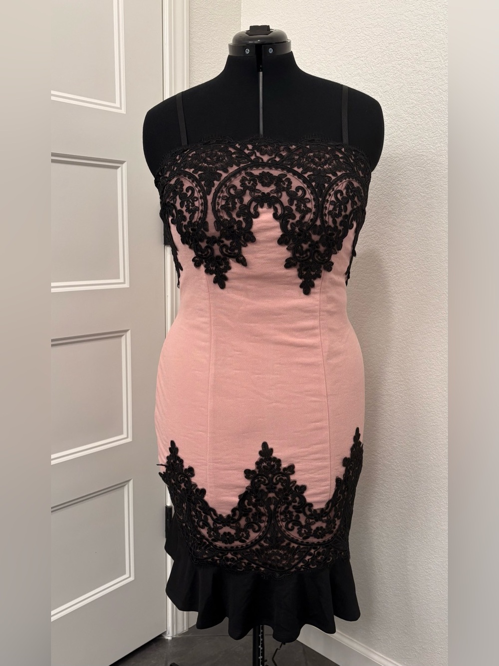 VENUS Blush and Black Lace Dress